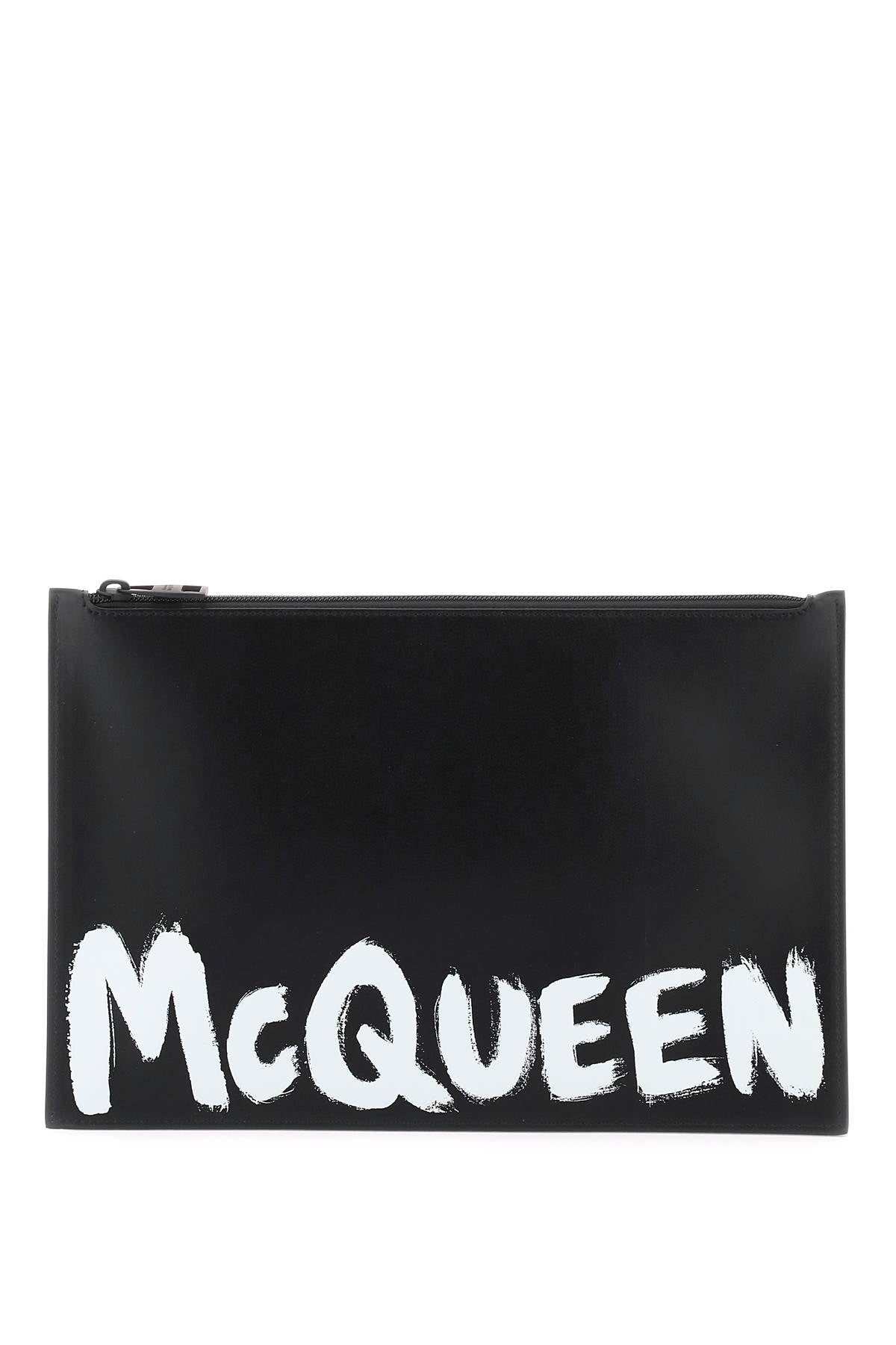 'mcqueen Graffiti' Leather Flat Pouch  - Nero