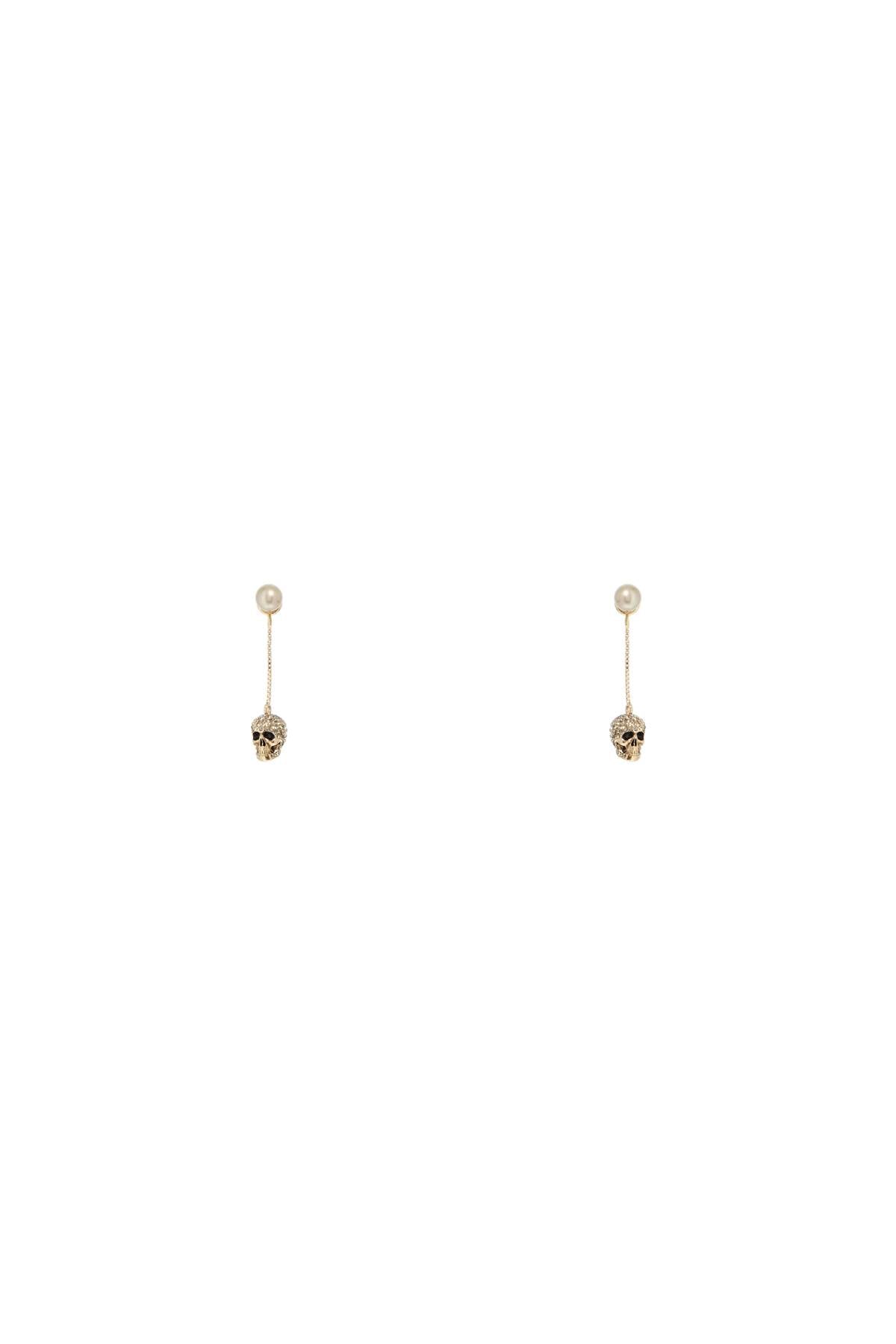 Skull Earrings With Pavé And Chain  - Gold