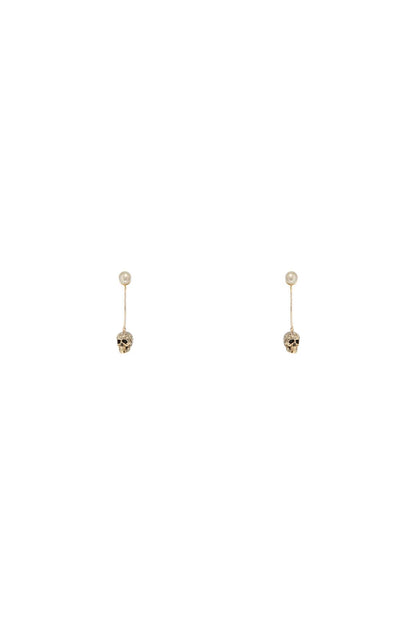 Skull Earrings With Pavé And Chain  - Gold