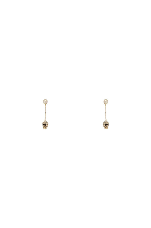 Skull Earrings With Pavé And Chain  - Gold