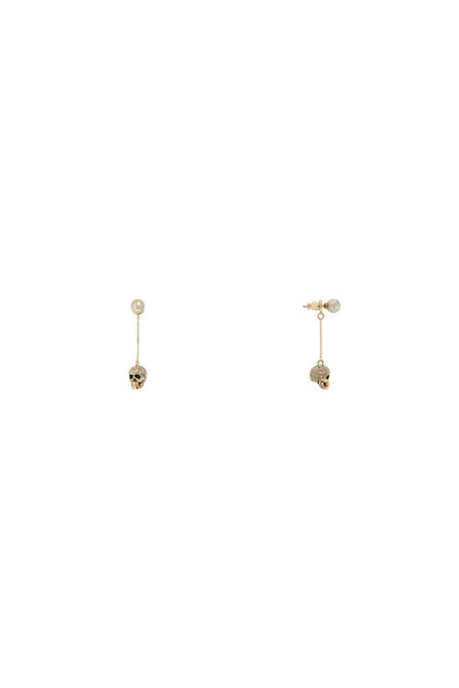 Skull Earrings With Pavé And Chain  - Gold