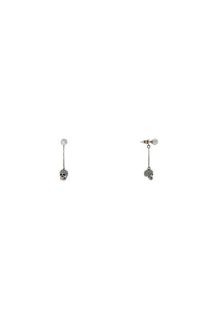 Skull Earrings With Pavé And Chain  - Grey