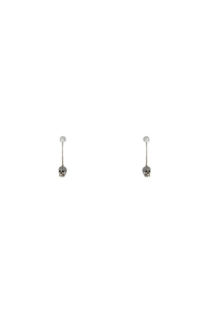 Skull Earrings With Pavé And Chain  - Grey