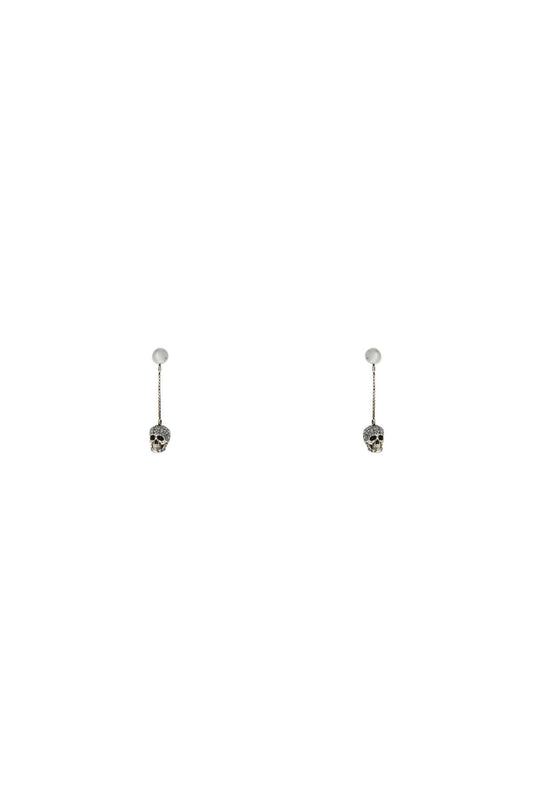 Skull Earrings With Pavé And Chain  - Grey