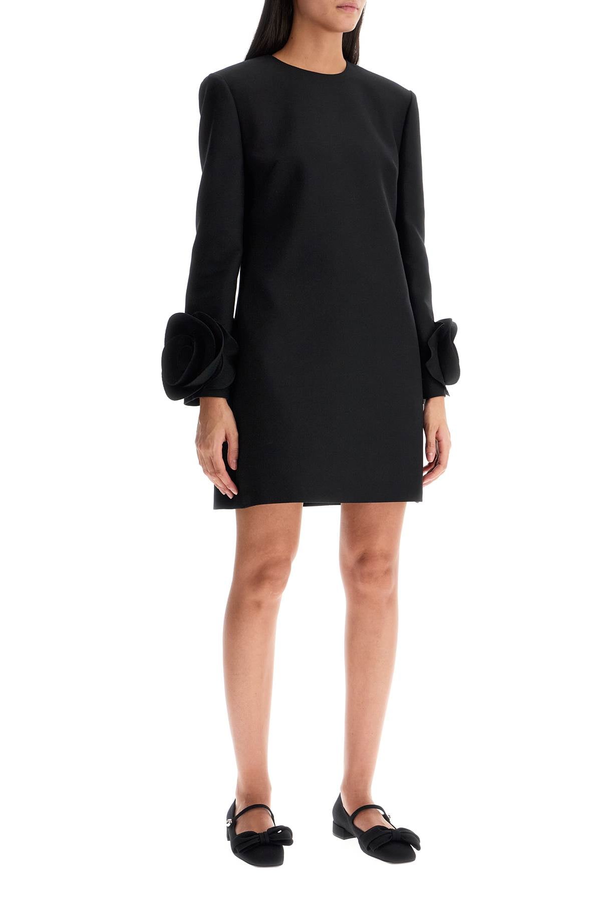 "double Compact Drill Mini Dress"  - Black