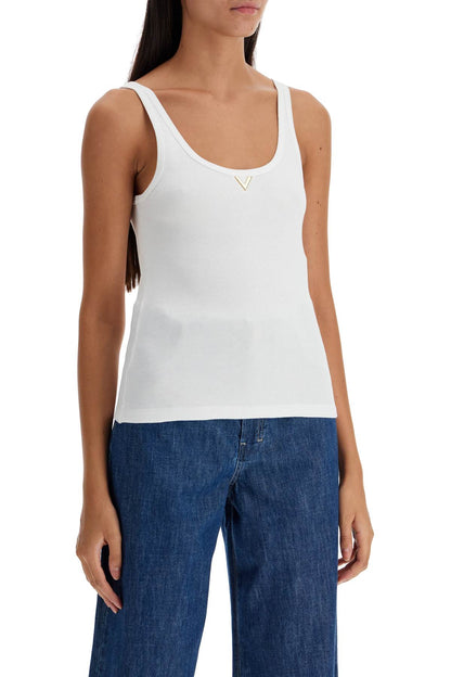 Ribbed Tank Top With V Neckline  - White