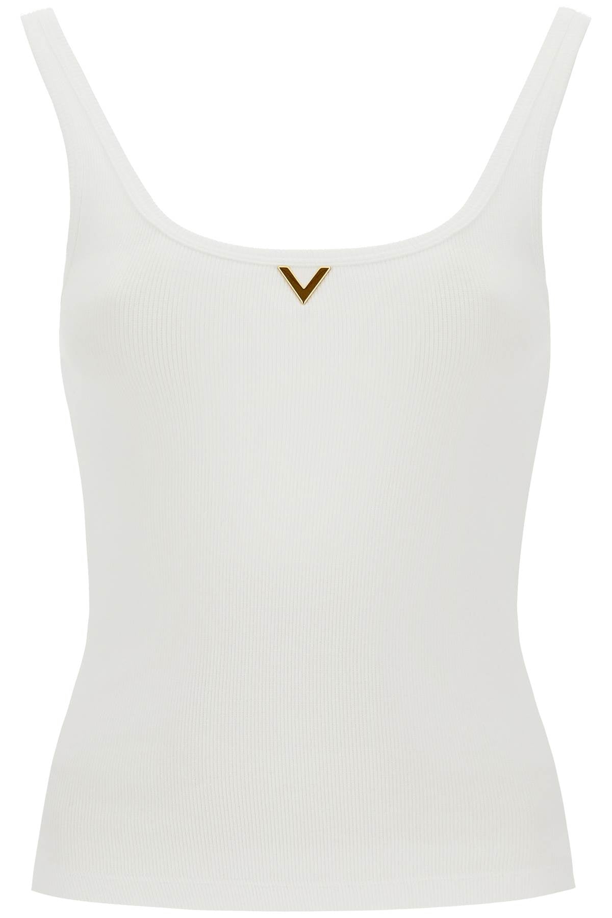 Ribbed Tank Top With V Neckline  - White