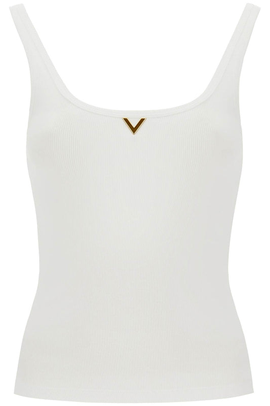 Ribbed Tank Top With V Neckline  - White