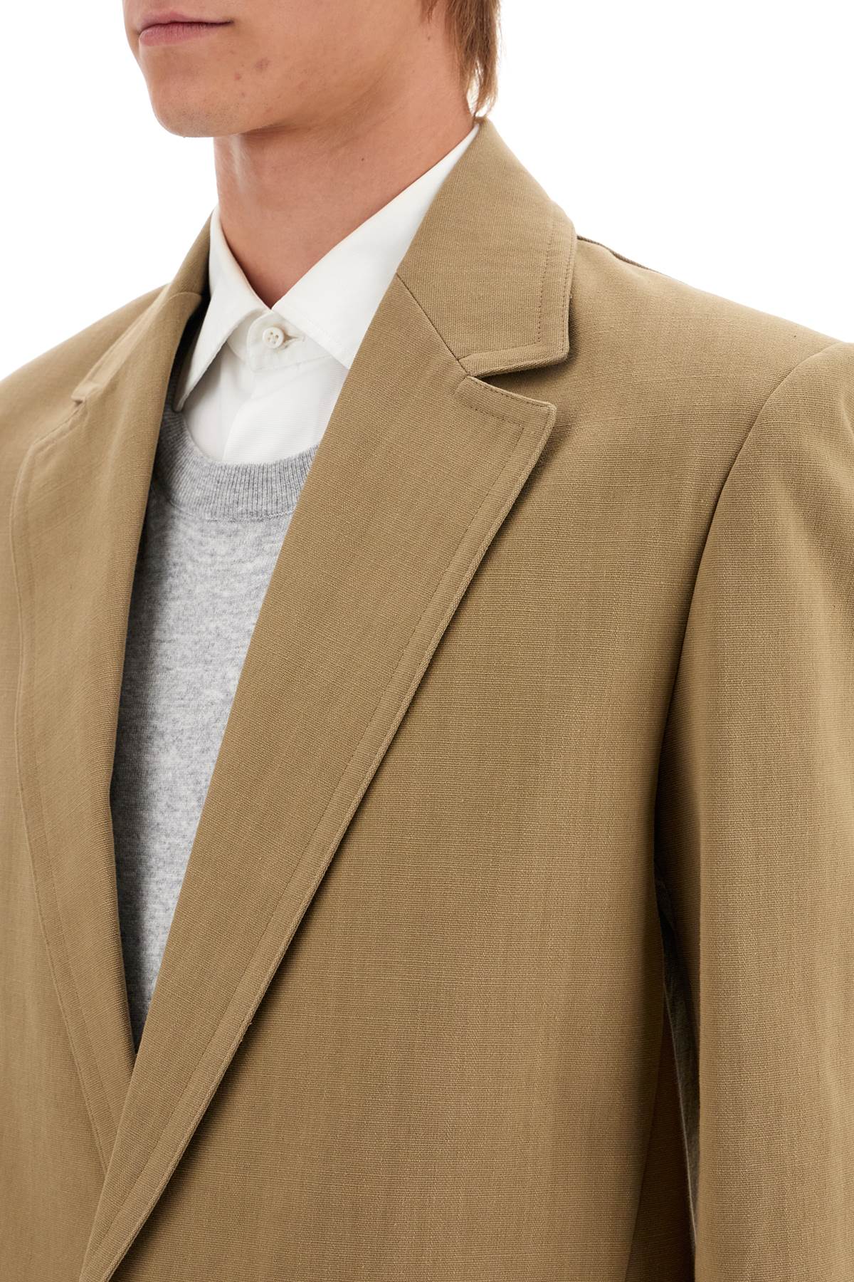 Single-breasted Canvas Jacket  - Brown