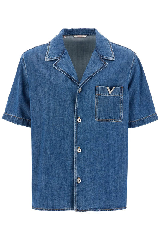 Denim Bowling Shirt For Men  - Blu