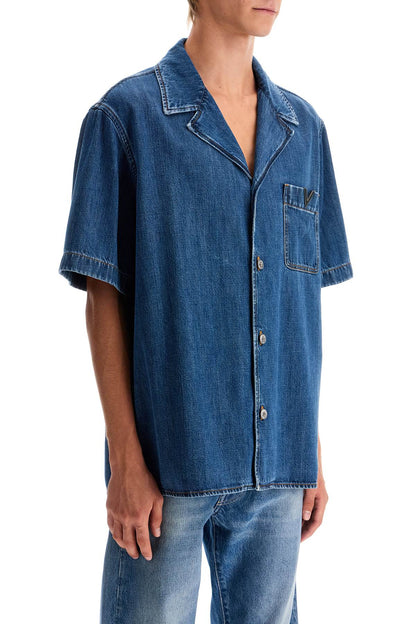 Denim Bowling Shirt For Men  - Blue