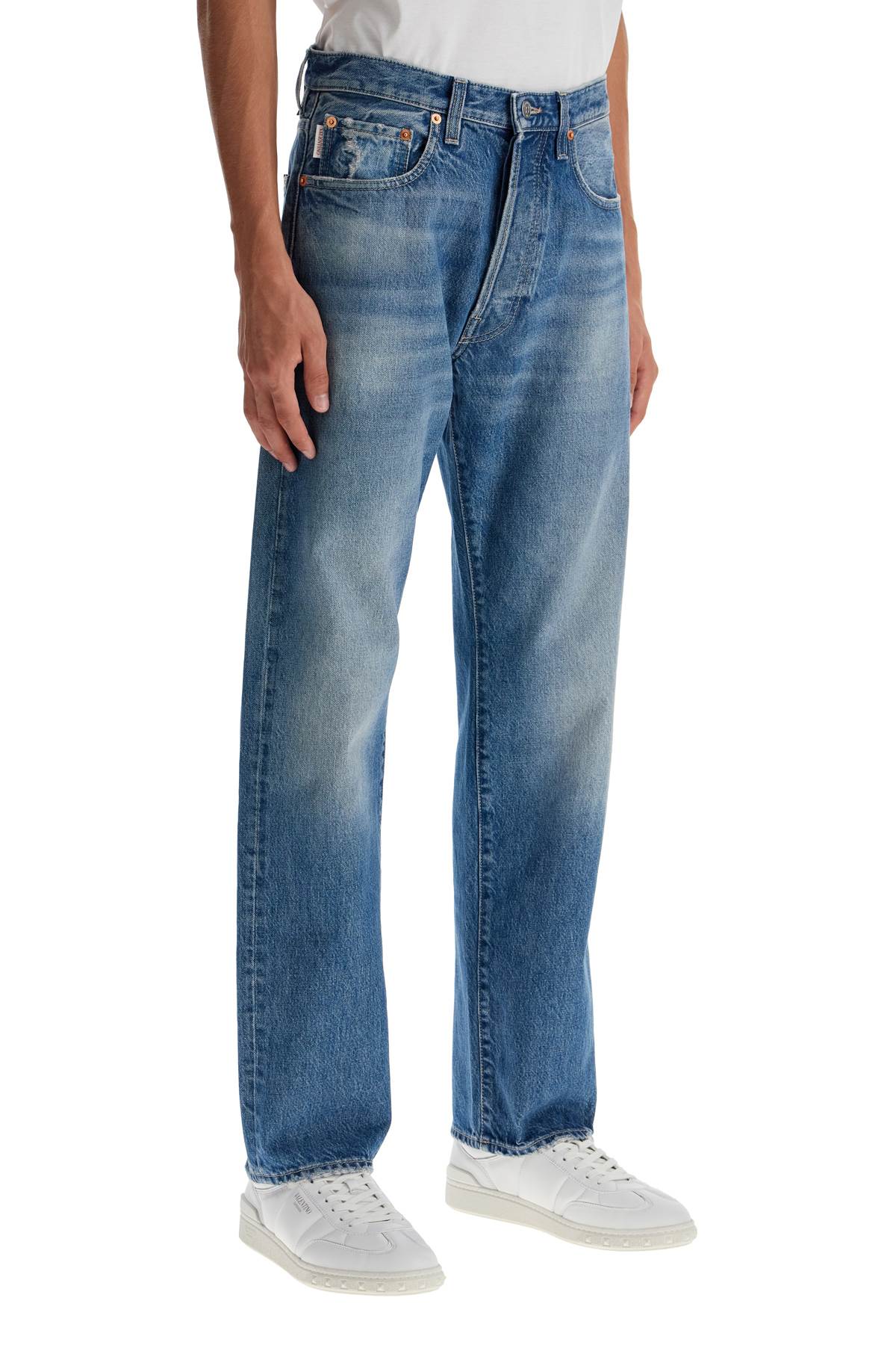 Jeans With Metallic V Detail  - Blue