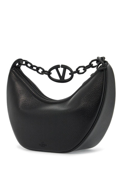 Small Vlogo Moon Bag Hobo In Hammered Leather  - Black