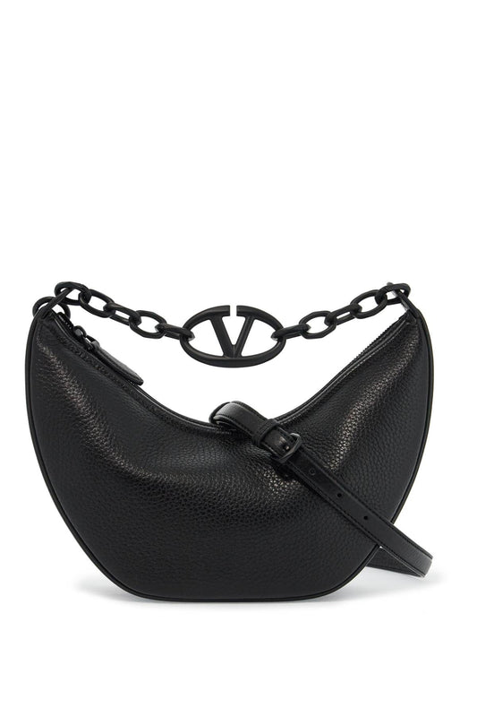 Small Vlogo Moon Bag Hobo In Hammered Leather  - Black