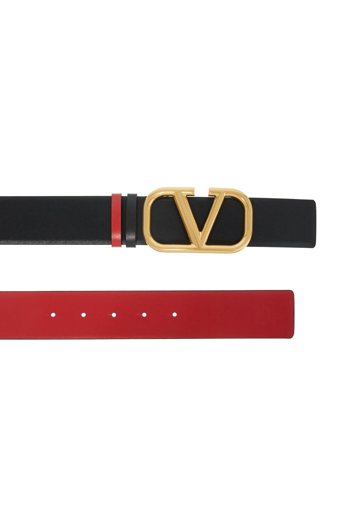 Leather Vlogo Signature Reversible Belt  - Black