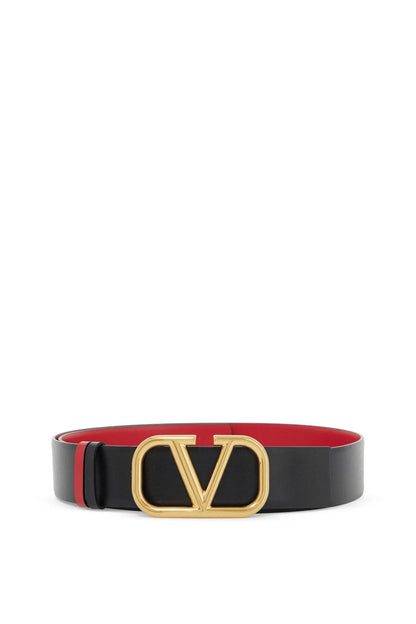 Leather Vlogo Signature Reversible Belt  - Black