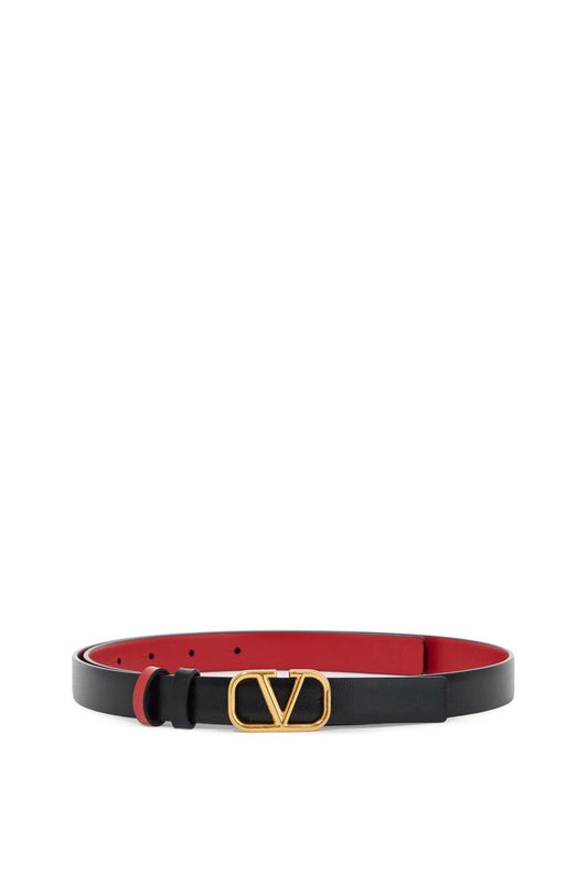 Reversible Vlogo Signature Leather Belt  - Black