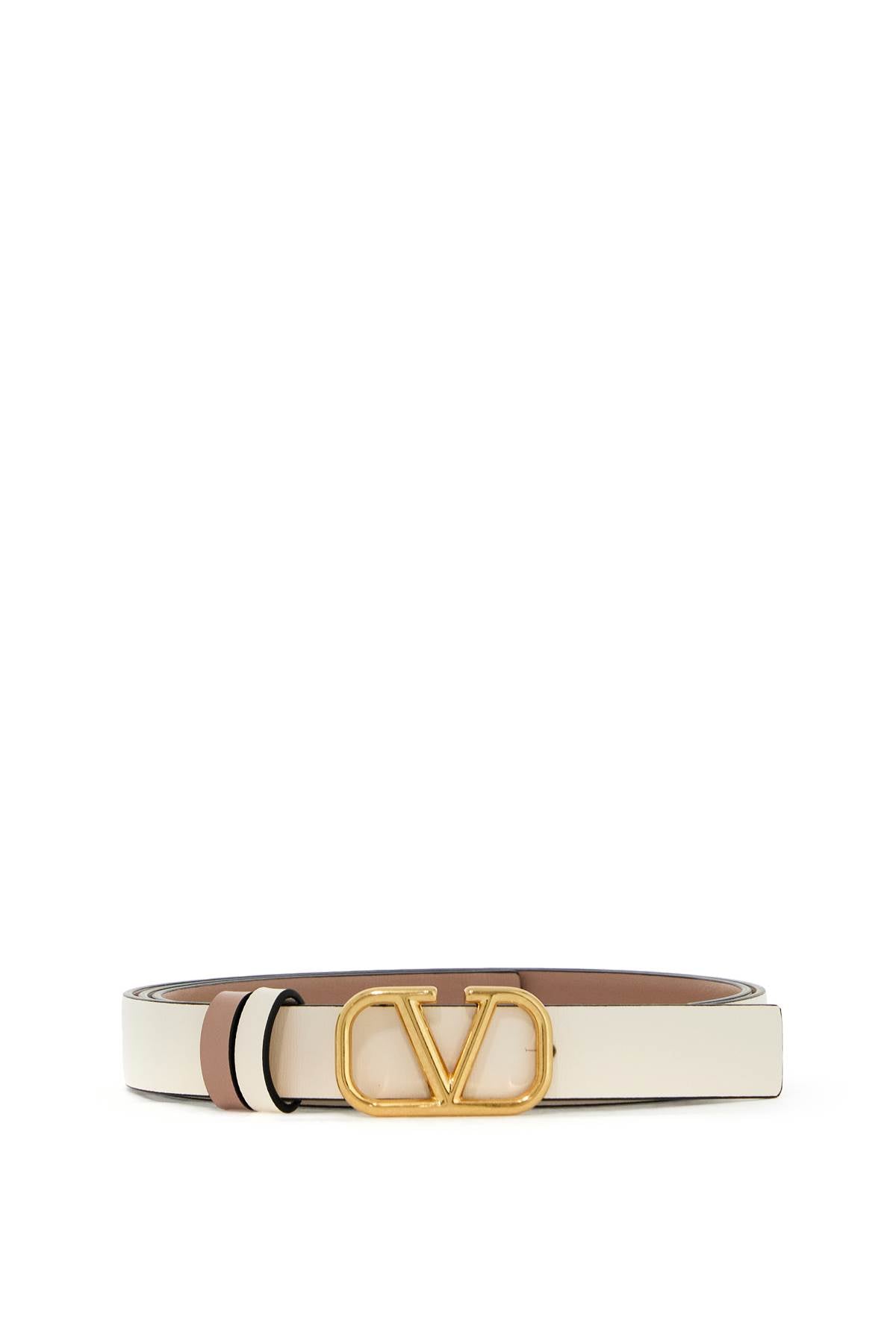 Reversible Vlogo Signature Leather Belt  - White