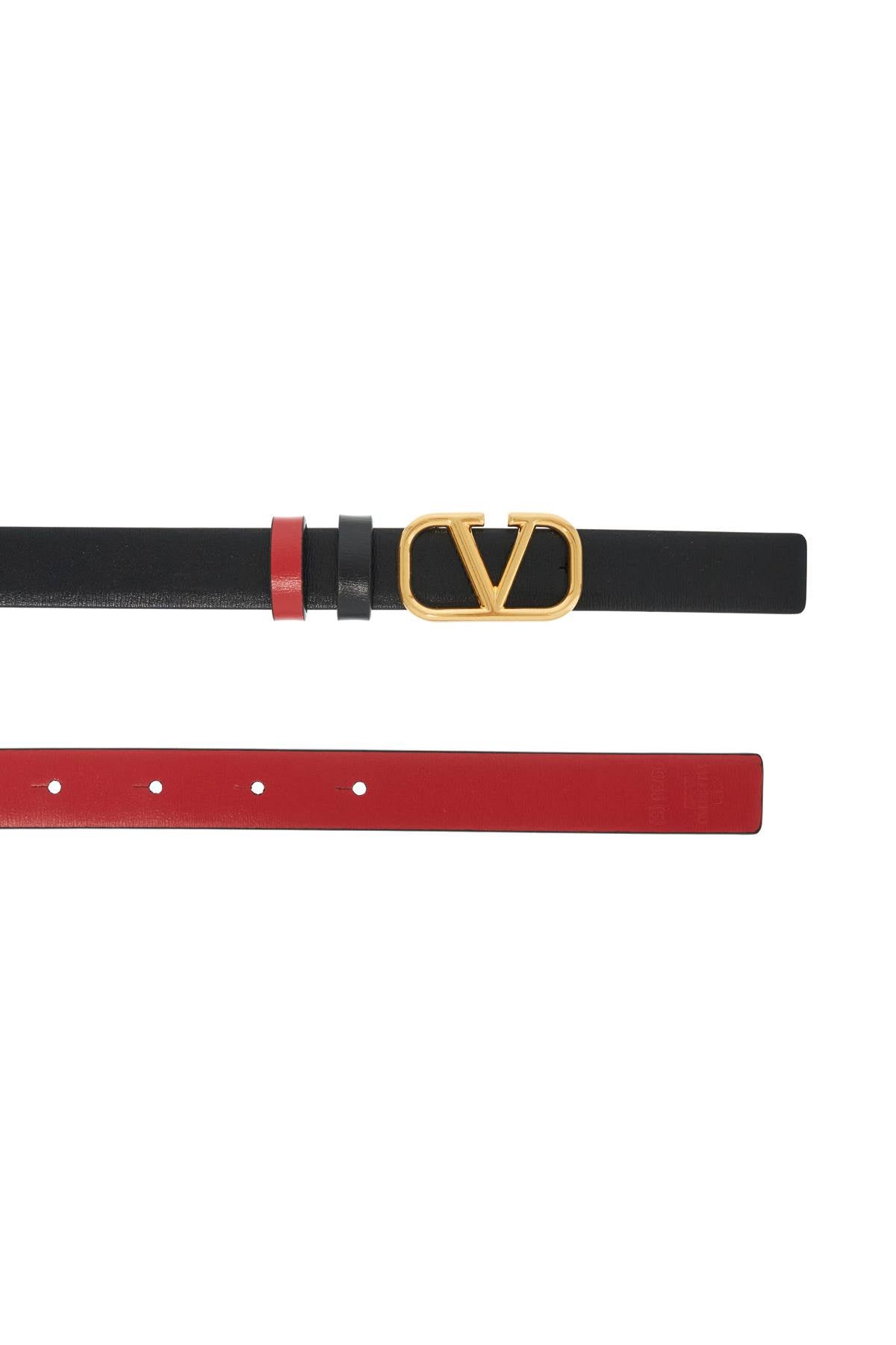 Reversible Vlogo Signature Leather Belt  - Black