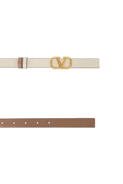 Reversible Vlogo Signature Leather Belt  - White