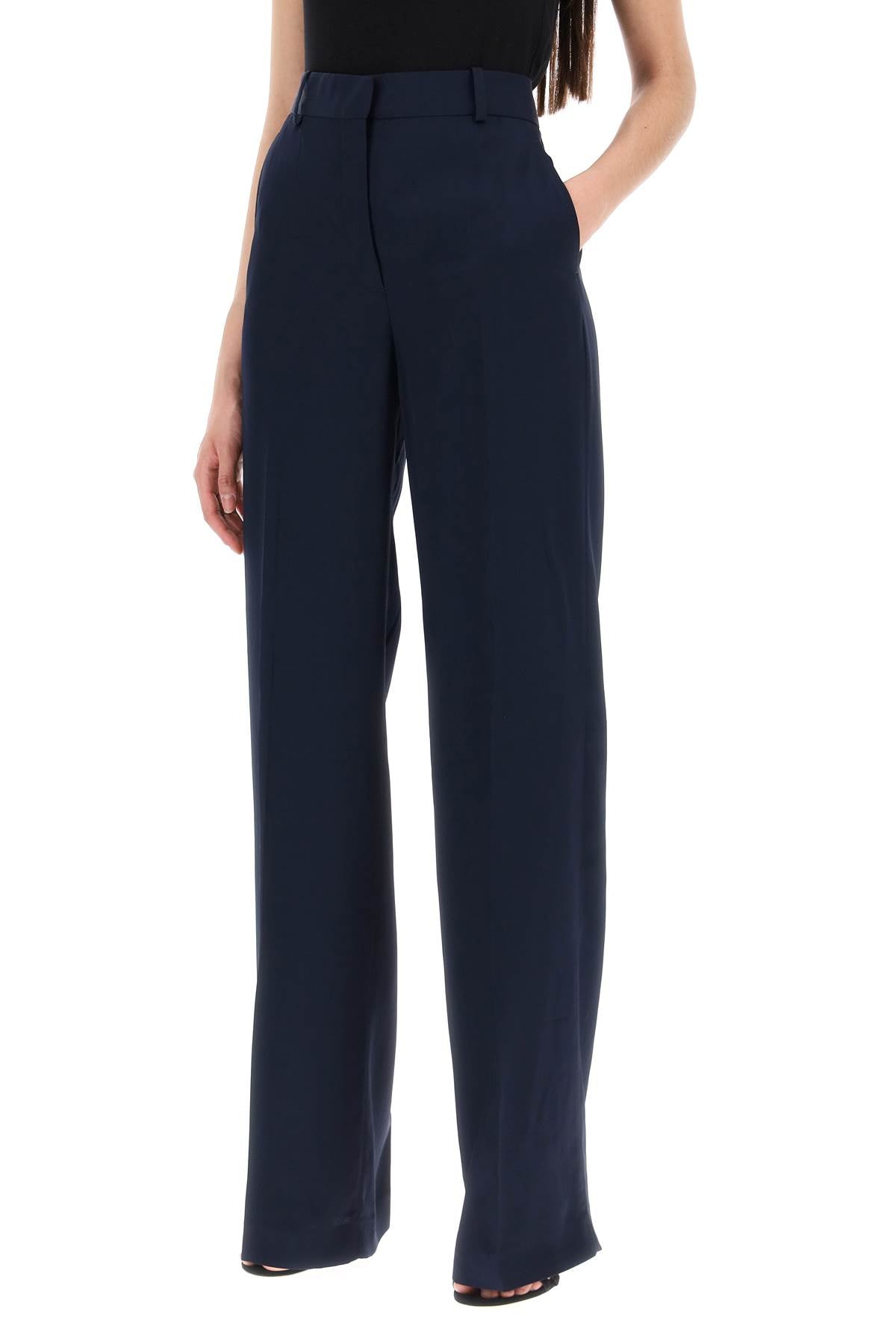 Crepe Palazzo Pants In  - Blue