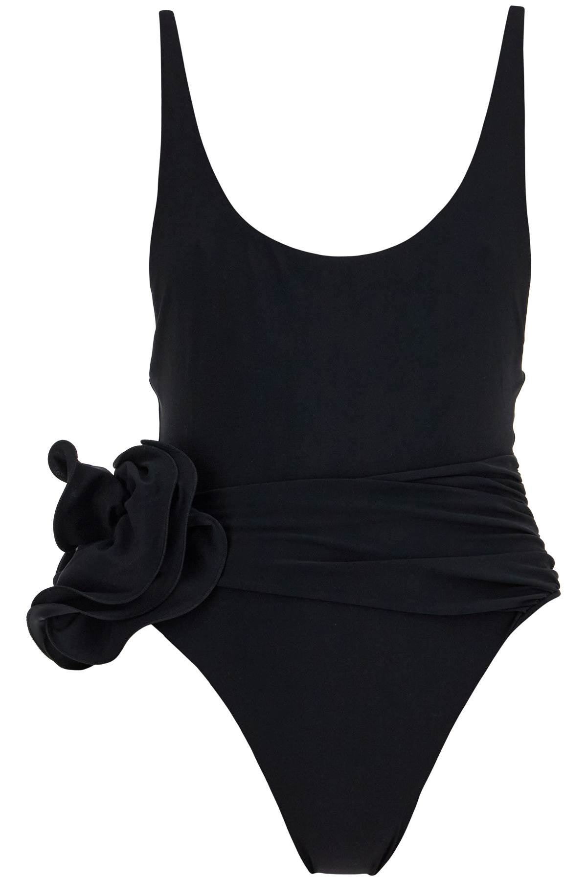 One-piece Swimsuit With Applied Flower  - Black