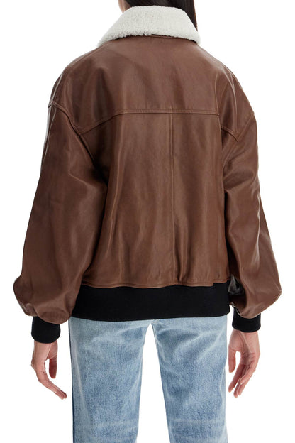 'shellar' Leather Bomber Jacket With She  - Brown