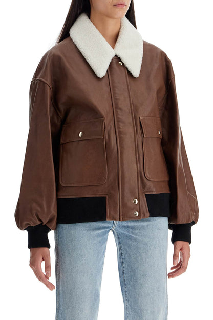 'shellar' Leather Bomber Jacket With She  - Brown