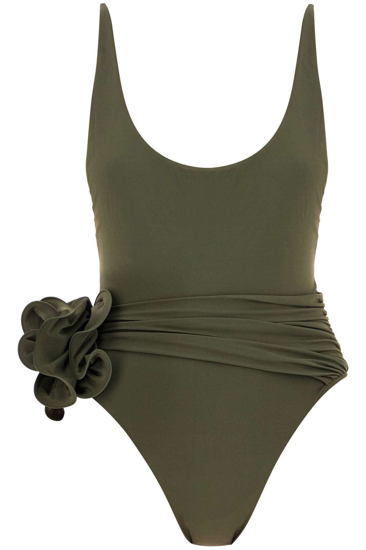 One-piece Swimsuit With Applied Flower  - Green