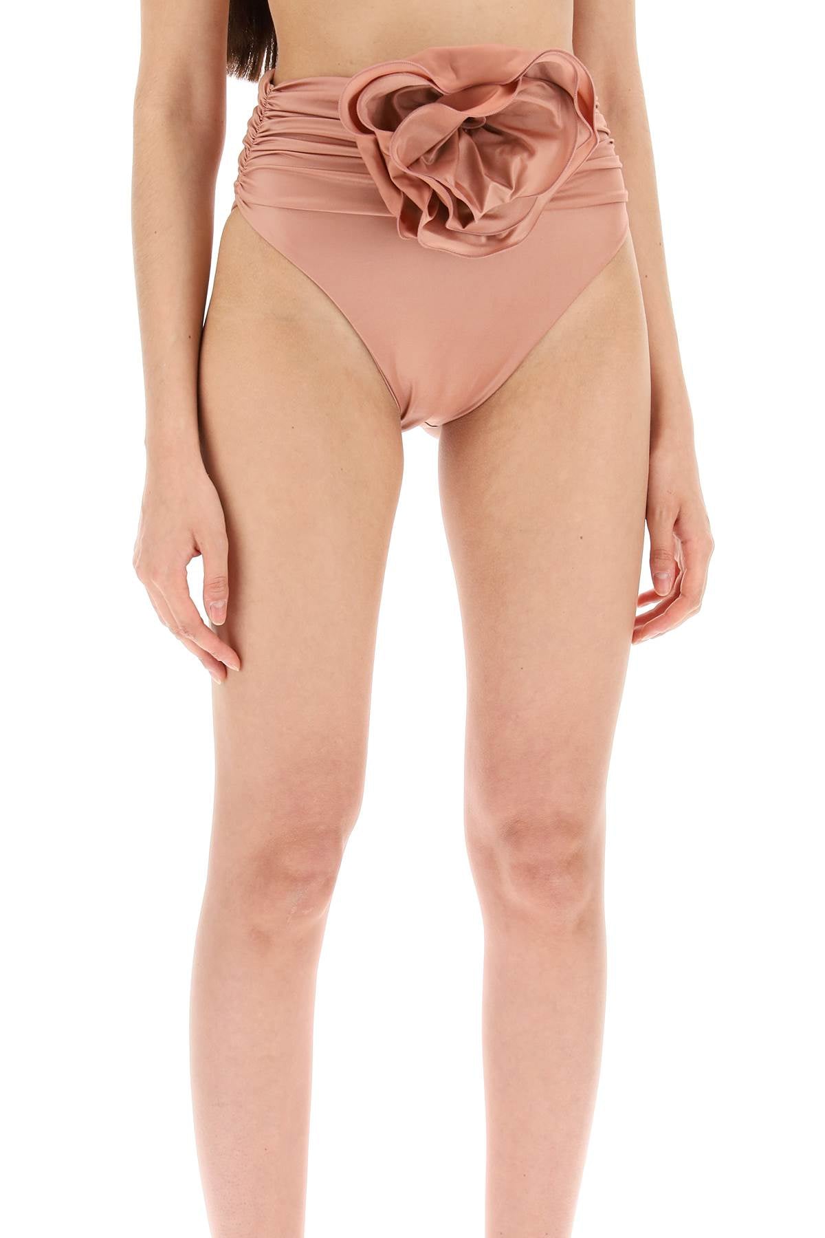 High-waisted Bikini Briefs With Flower Clip  - Metallic