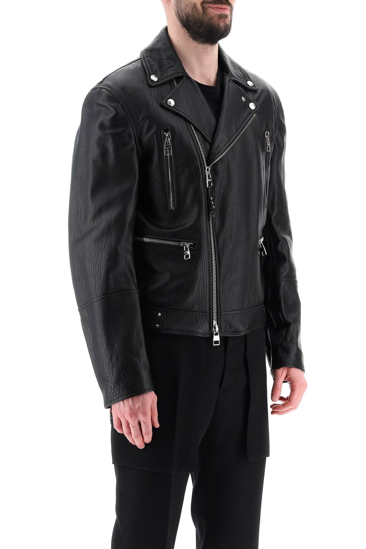 Leather Biker Jacket  - Nero