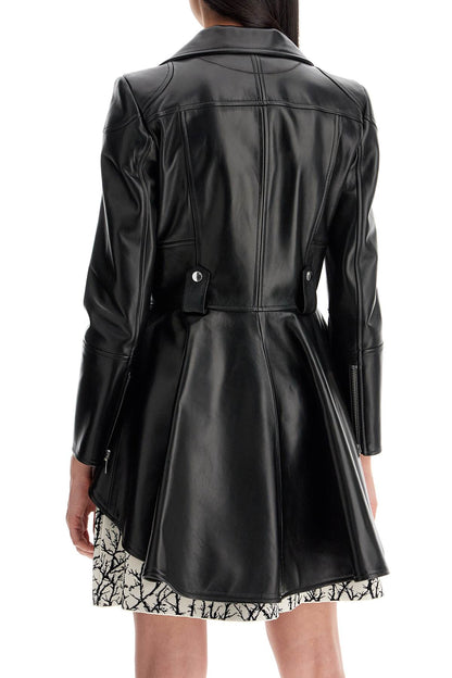 Peplum Leather Biker Jacket  - Black