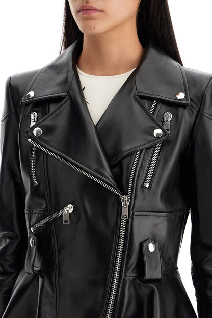 Peplum Leather Biker Jacket  - Black