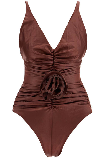 Ruffled One-piece Swimsuit With  - Brown