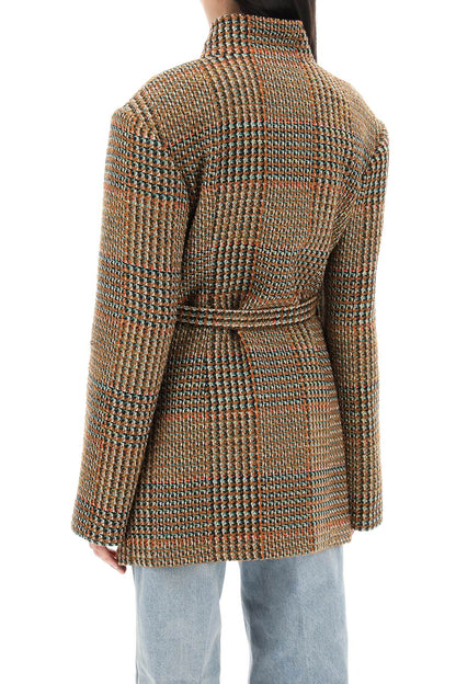 Wool Blend Tweed Coat  - Marrone