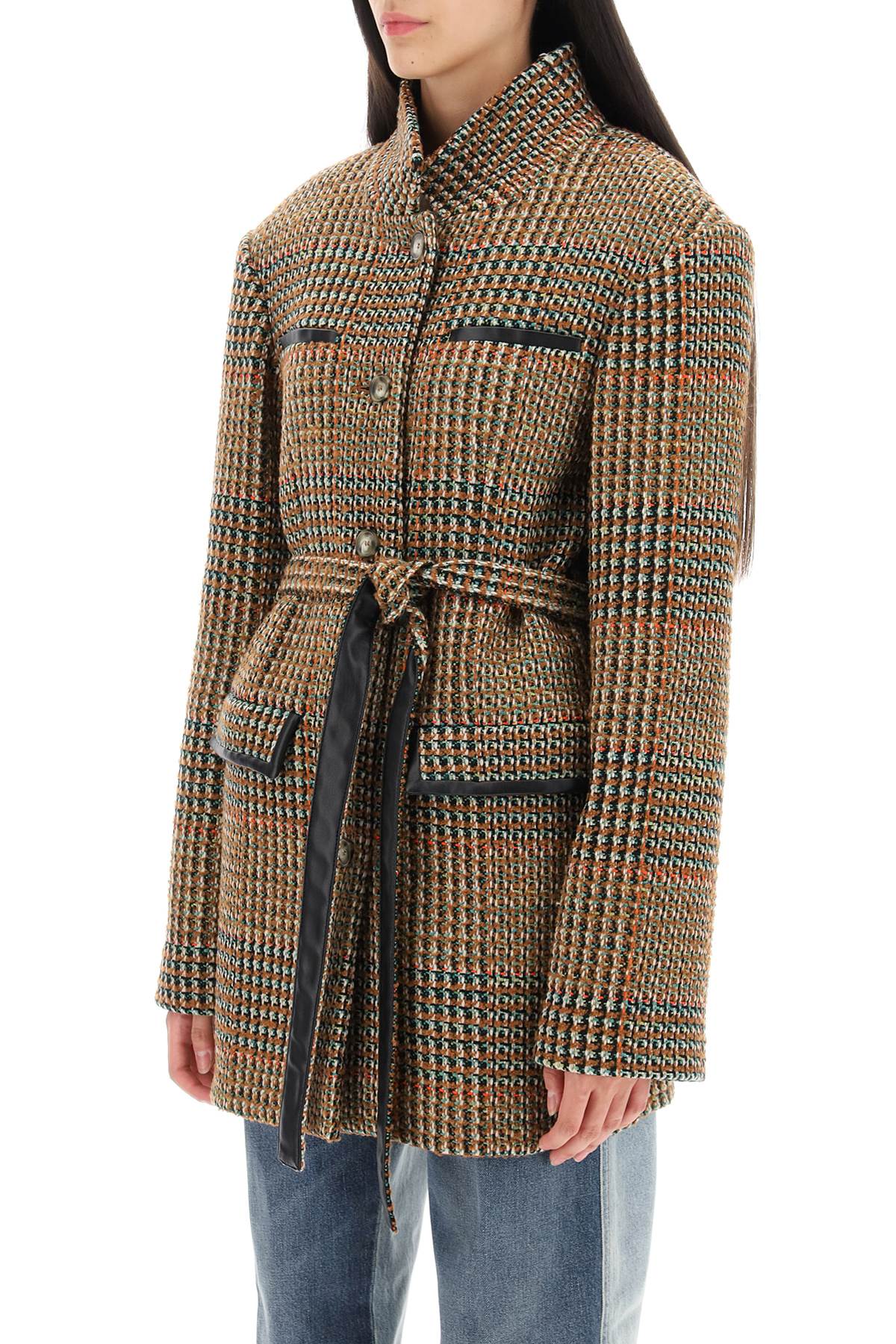 Wool Blend Tweed Coat  - Marrone