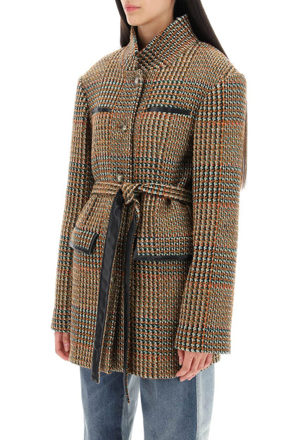 Wool Blend Tweed Coat  - Marrone