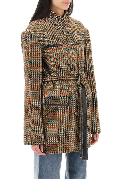 Wool Blend Tweed Coat  - Marrone