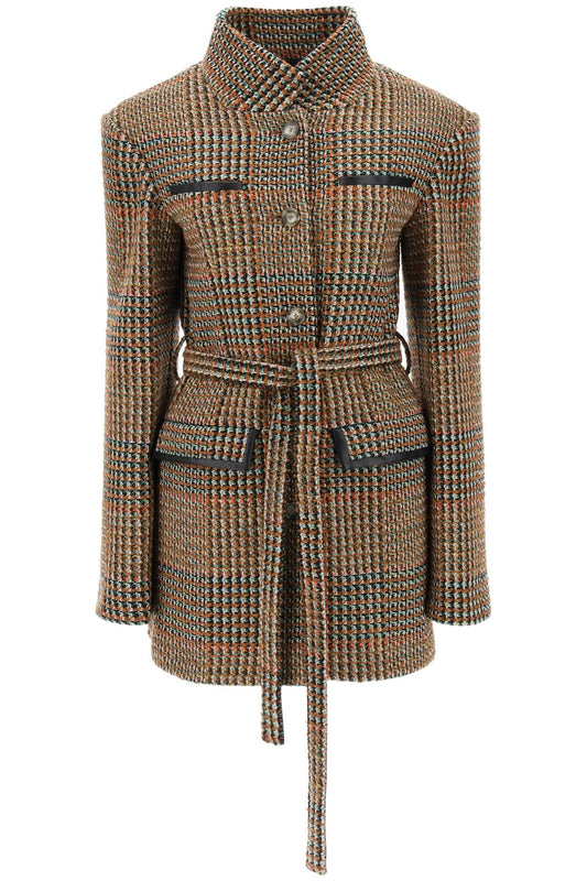 Wool Blend Tweed Coat  - Marrone