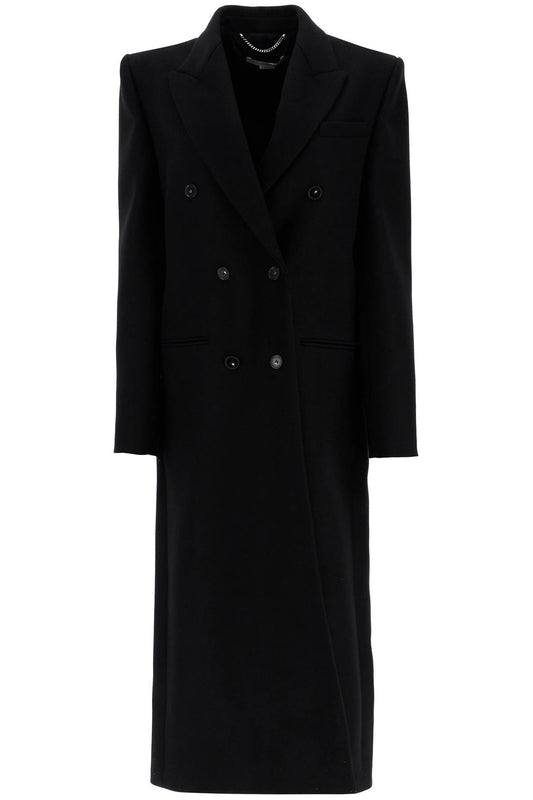 Long Double-breasted Coat  - Black