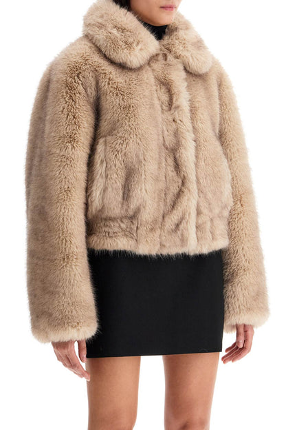 Lena Faux Fur Bomber Jacket  - Beige