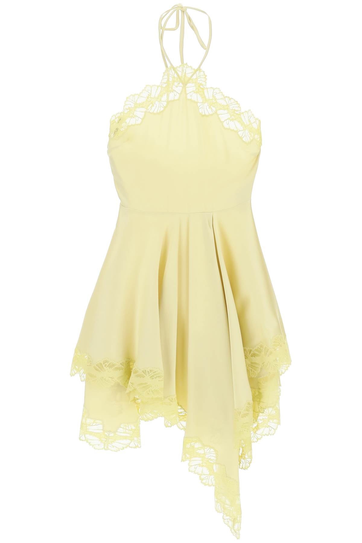 Asymmetric Satin Dress With Lace Detail  - Yellow