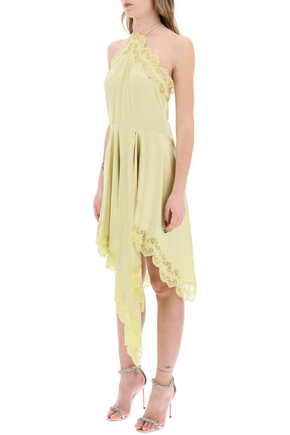 Asymmetric Satin Dress With Lace Detail  - Yellow