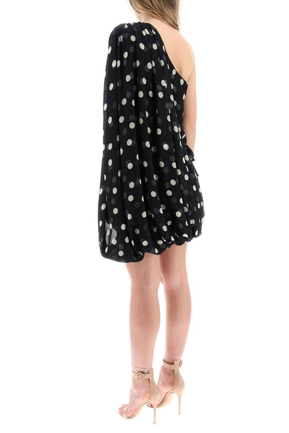 Silk Polka Dot Mini Dress  - Black