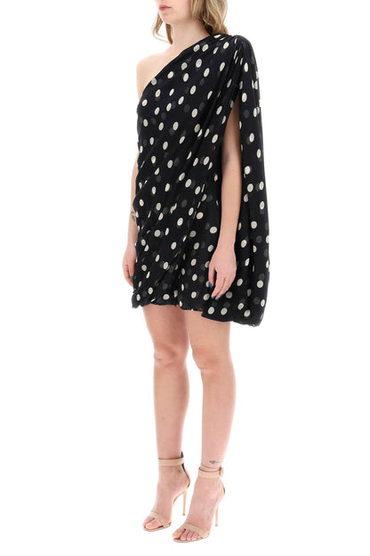 Silk Polka Dot Mini Dress  - Black