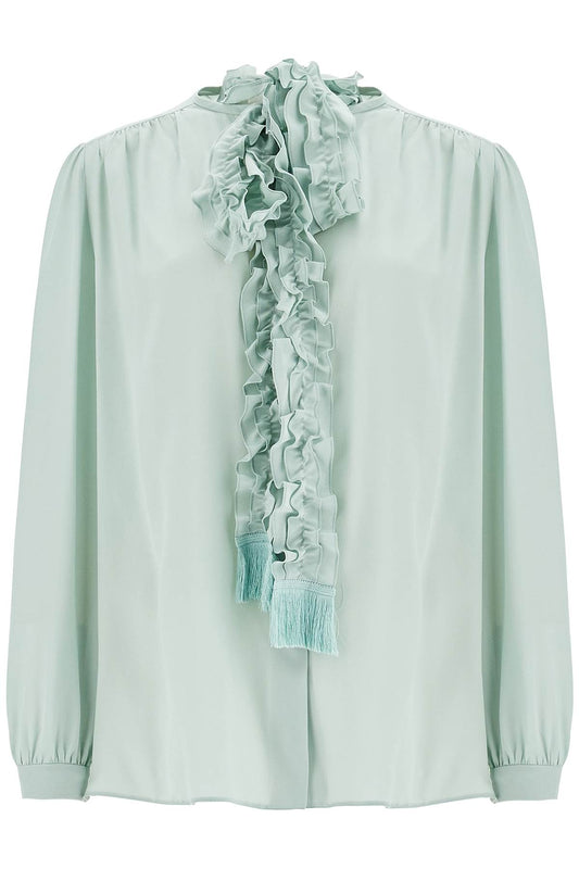 Silk Blouse With Bow Detail  - Green