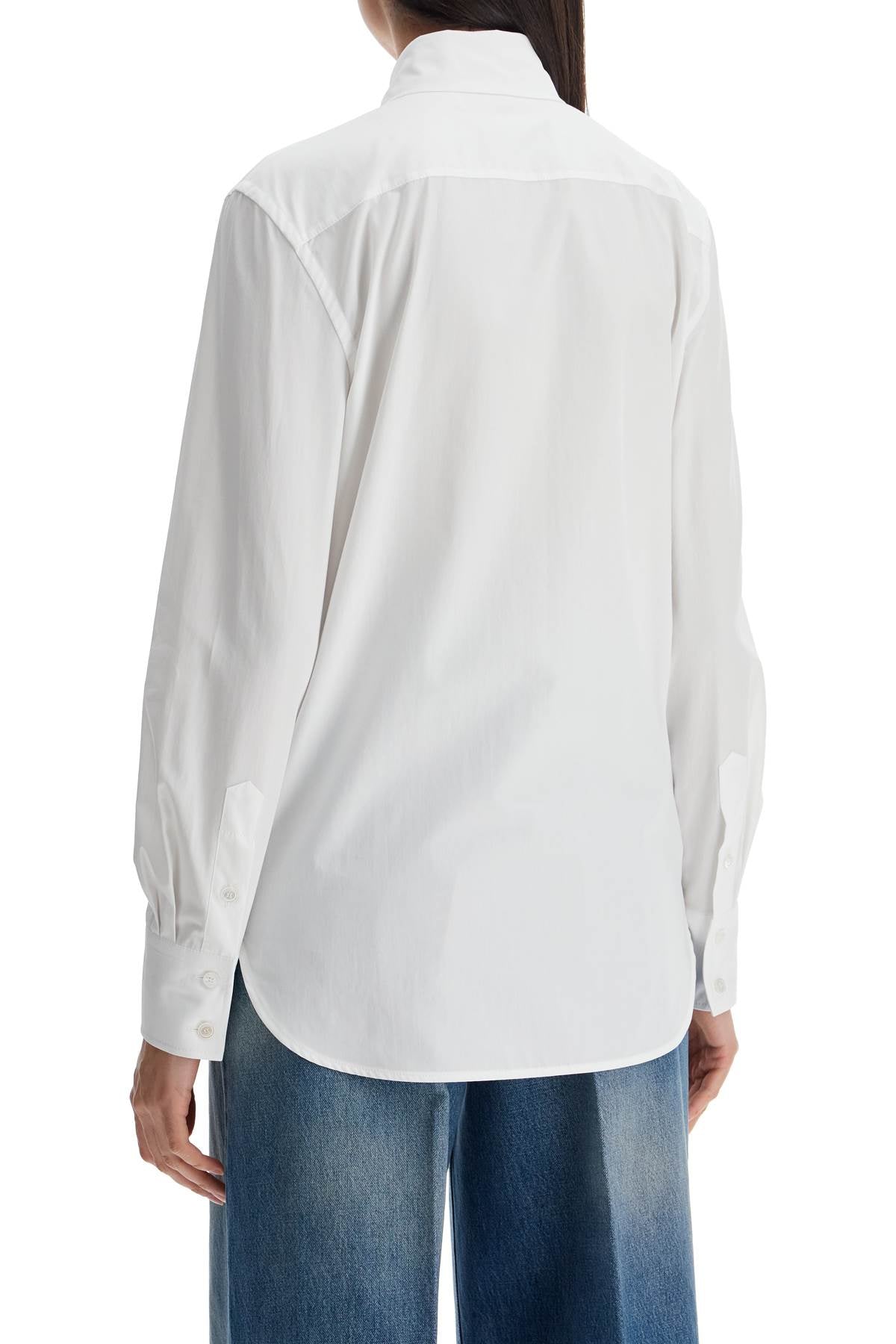 Structured Collar White Optical Long Sleeve Cotton Shirt  - White