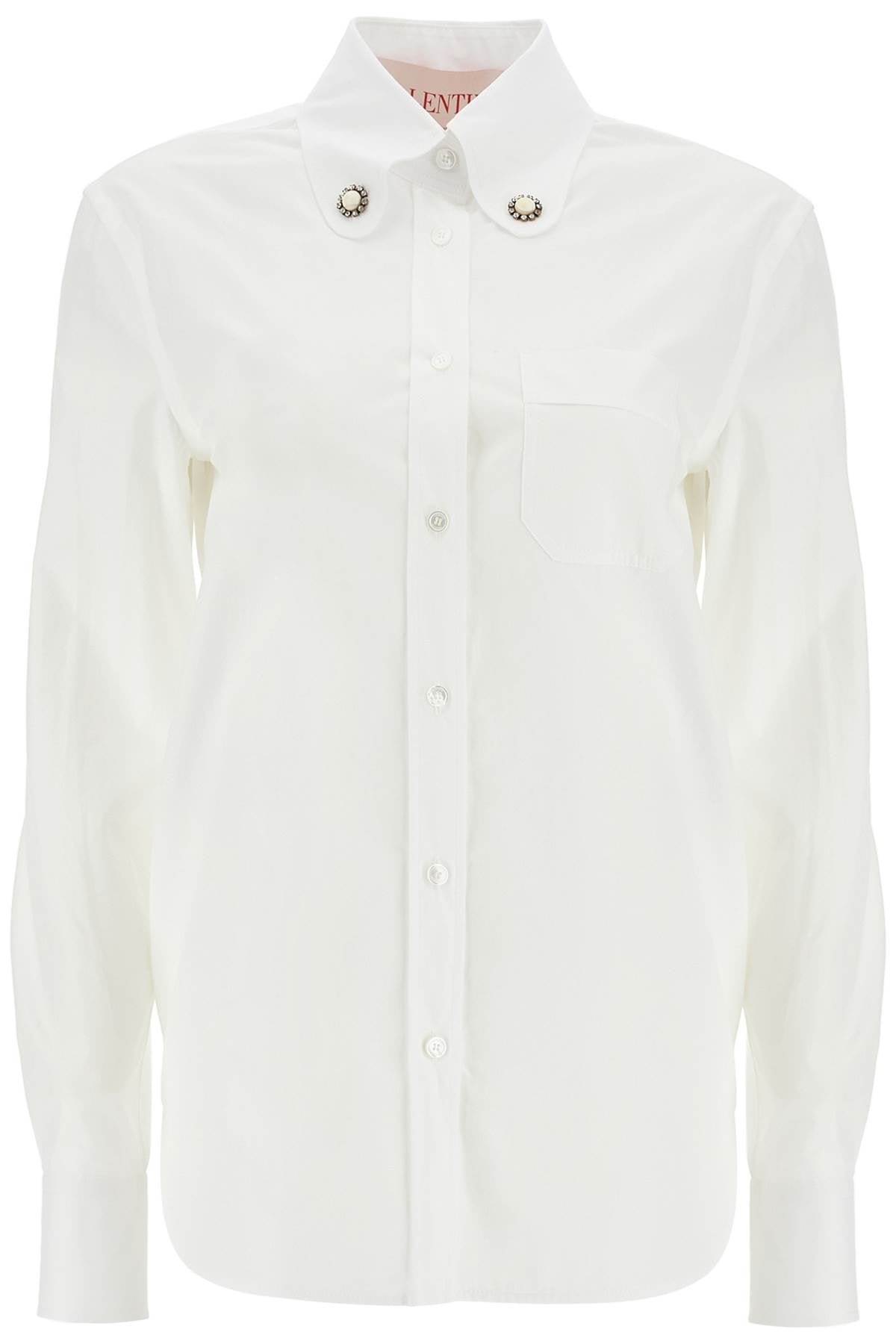 Structured Collar White Optical Long Sleeve Cotton Shirt  - White