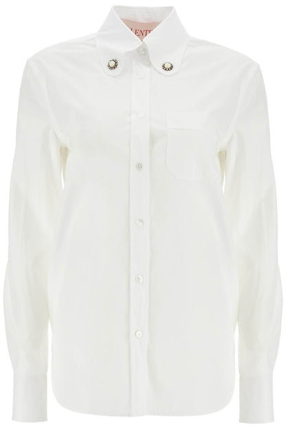 Structured Collar White Optical Long Sleeve Cotton Shirt  - White