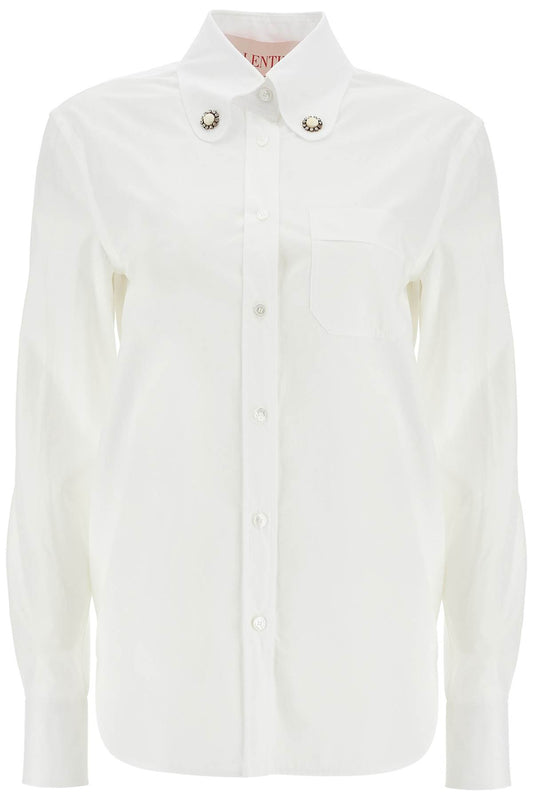 Structured Collar White Optical Long Sleeve Cotton Shirt  - White